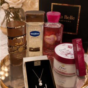 Gift set for ladies (Perfume + lipstick +shower gel +body oil +body scrub +Jewelry set + gift bag)