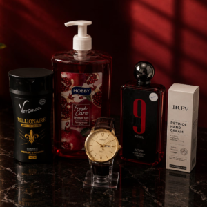 Gift set for men (Perfume +body lotion +shower gel +hand cream +watch +watch gift box +gift bag)